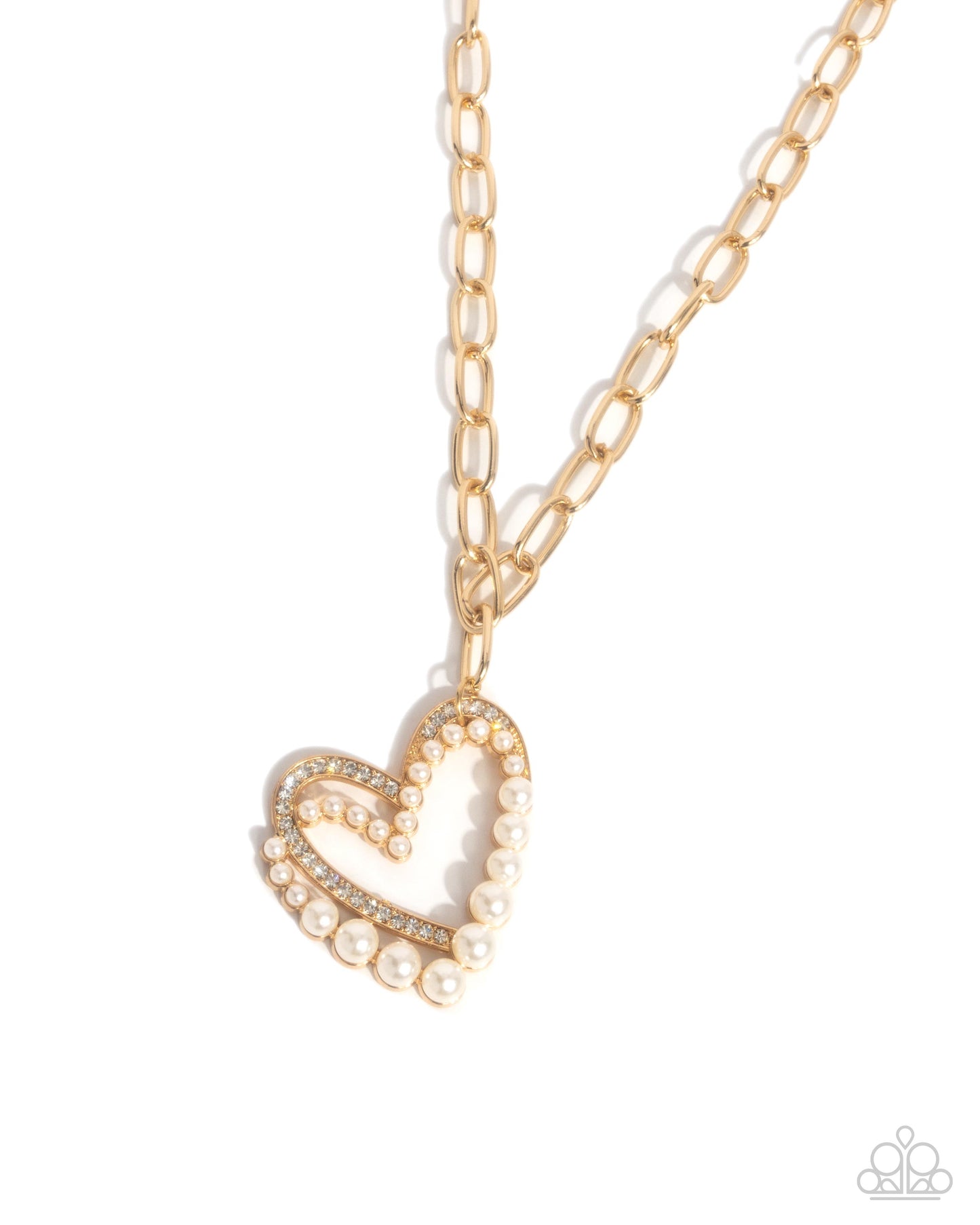 Introducing Me - Gold White Pearl & Rhinestone Heart Pendant Necklace - Paparazzi Accessories