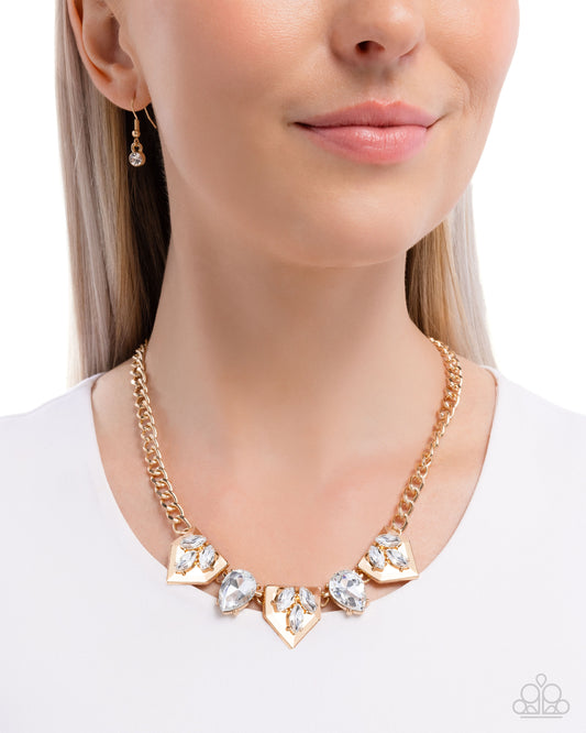 Home Place Haute - Gold Curb Chain White Rhinestone Necklace - Paparazzi Accessories