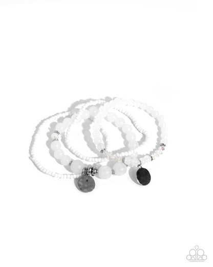 Superior Stack - White Beaded Stretchy Bracelets - Paparazzi Accessories