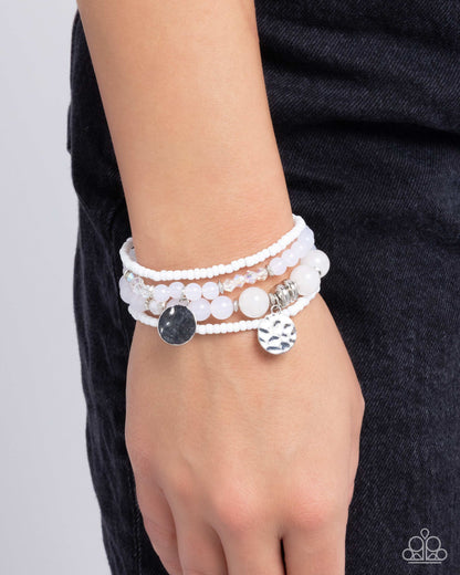 Superior Stack - White Beaded Stretchy Bracelets - Paparazzi Accessories