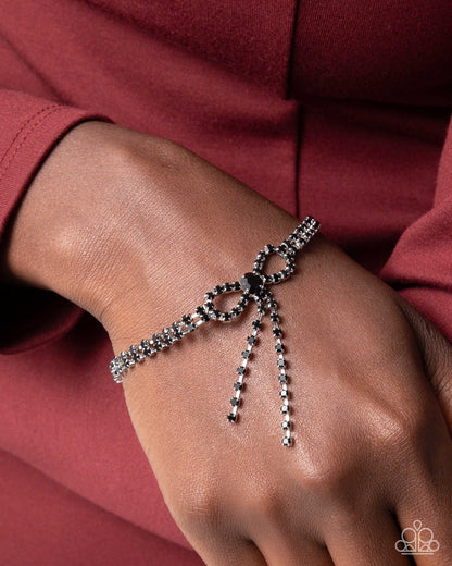 Black Onyx Rhinestone Bow Necklace & Clasp Bracelet - Complete Look - Paparazzi Accessories