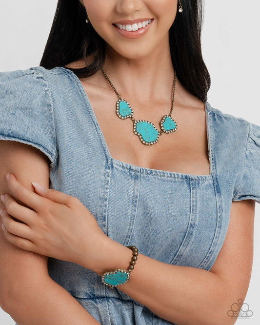 Complete Look - Brass and Blue Turquoise Crackle Stone Necklace and Bracelet - Paparazzi Accessories
