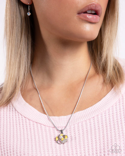 Complete Look - "Mademoi-SHELL Magic - Yellow" Necklace & "Mademoi-SHELL - Yellow" Ring - Paparazzi Accessories