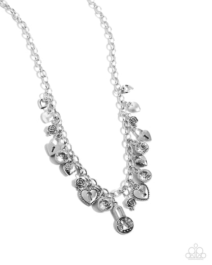 Complete Look - White "LOCK of Love" Necklace & "Luxurious Locks" Bracelet - Paparazzi Accessories