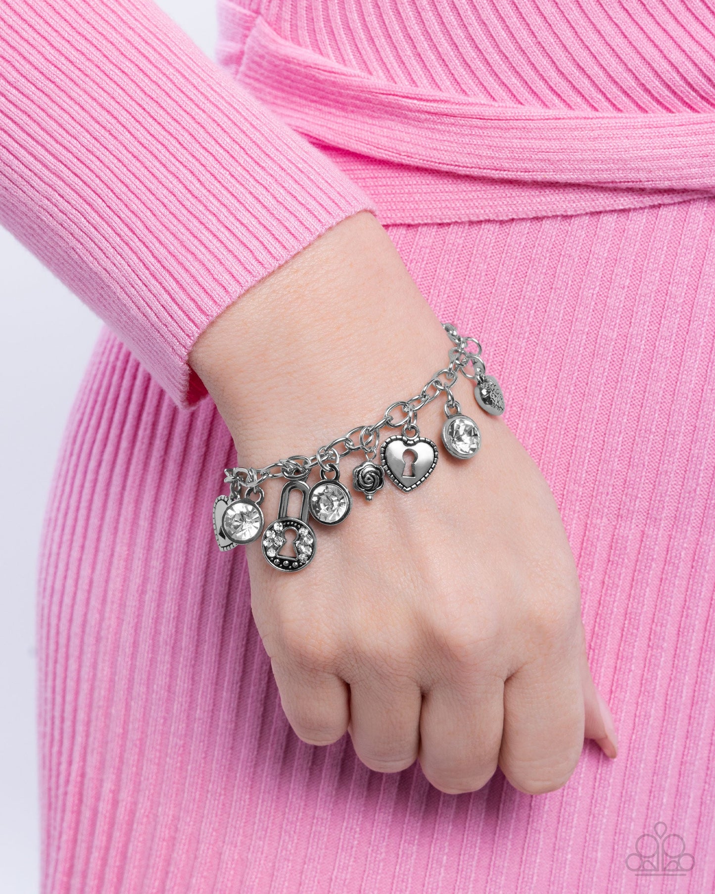 Complete Look - White "LOCK of Love" Necklace & "Luxurious Locks" Bracelet - Paparazzi Accessories