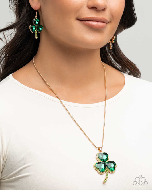 Complete Look - "Lucky Lullaby" Shamrock Necklace & "Lucky Luster" Shamrock Earrings - Paparazzi Accessories