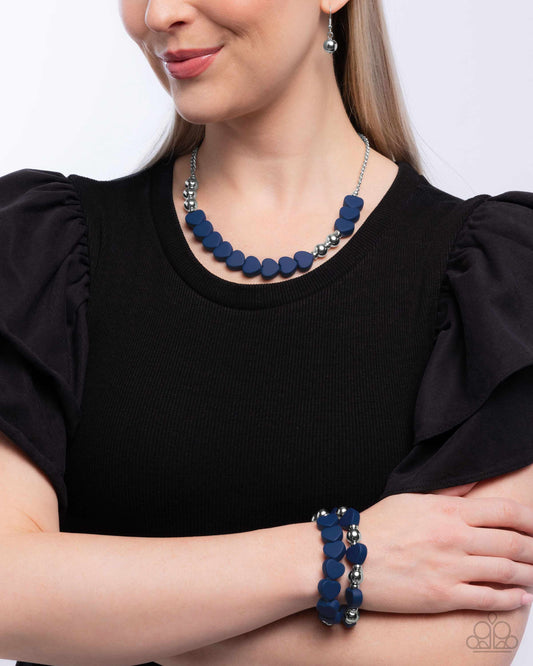 Complete Look - Beaded Blue Hearts Necklace & Bracelet - Paparazzi Accessories