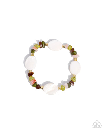 Complete Look - Olive Green & White Shell Necklace & Bracelet - Paparazzi Accessories