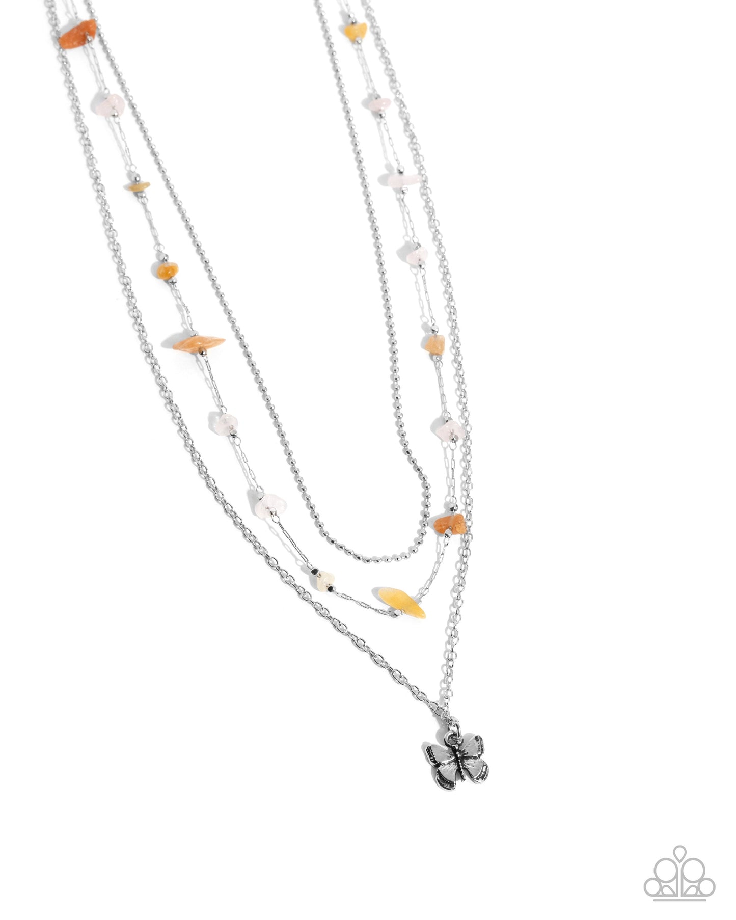 Complete Look - Yellow Stone Silver Butterfly Necklace & Clasp Bracelet - Paparazzi Accessories
