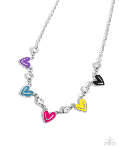 Complete Look - "Friendly Fringe" Multicolored Heart Necklace & "Friendly Finale" Clasp Bracelet - Paparazzi Accessories