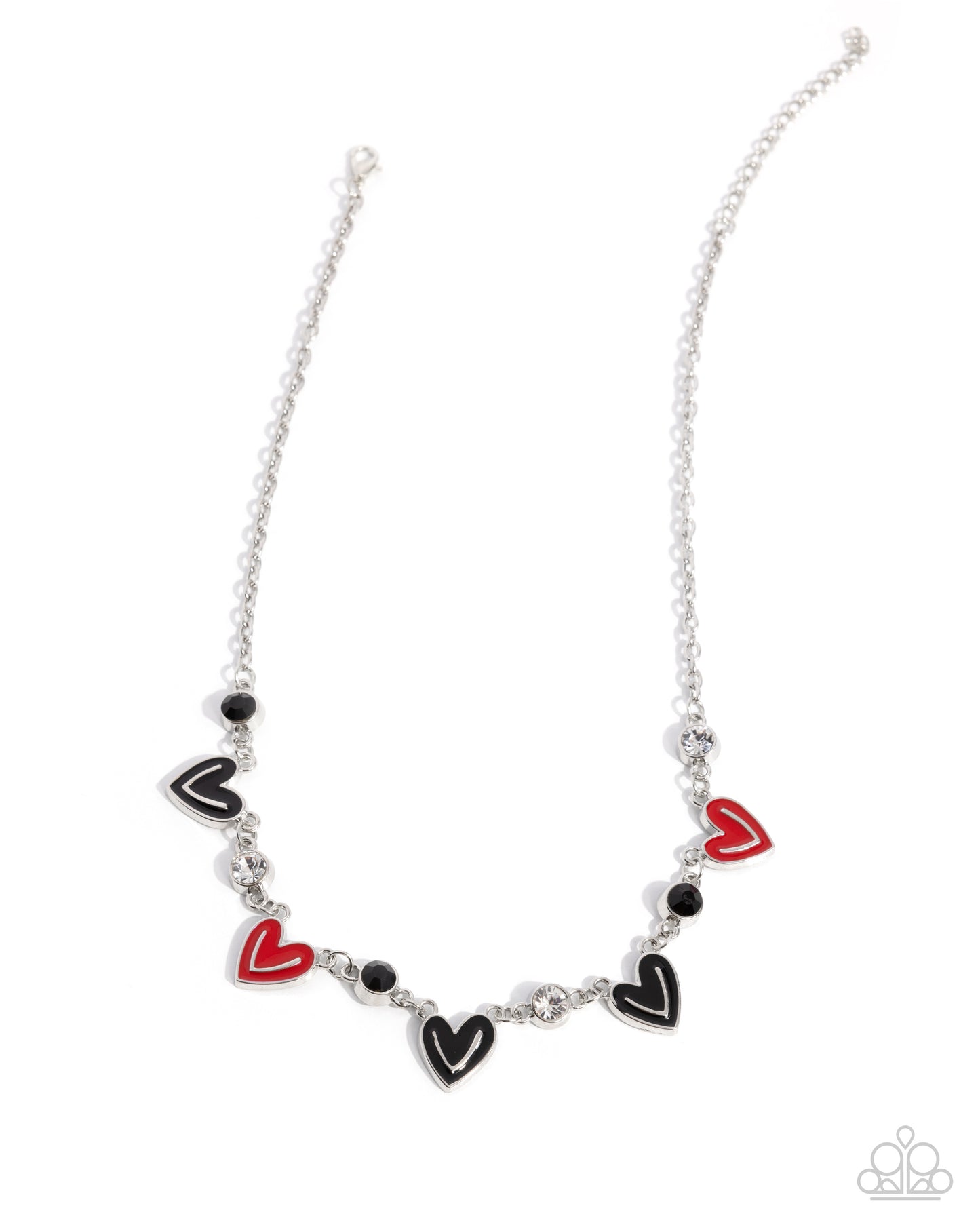 Red & Black Enamel Hearts Necklace & Clasp Bracelet Complete Look