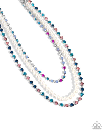 Class Change - Multi Rhinestone White Pearl Silver Necklace - Paparazzi Accessories