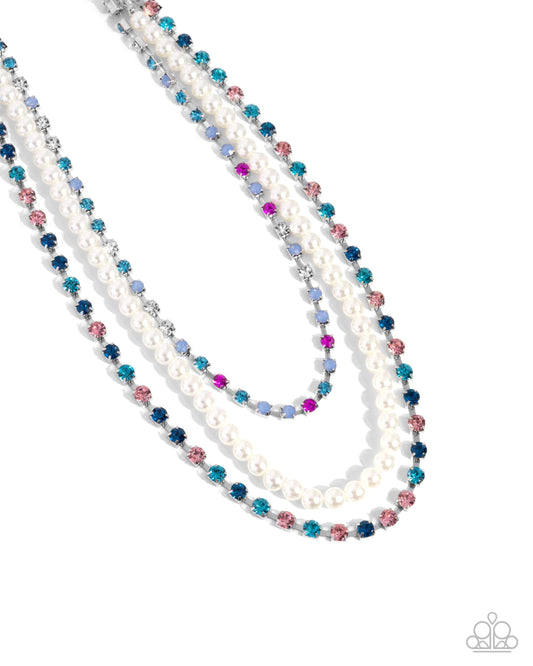 Class Change - Multi Rhinestone White Pearl Silver Necklace - Paparazzi Accessories