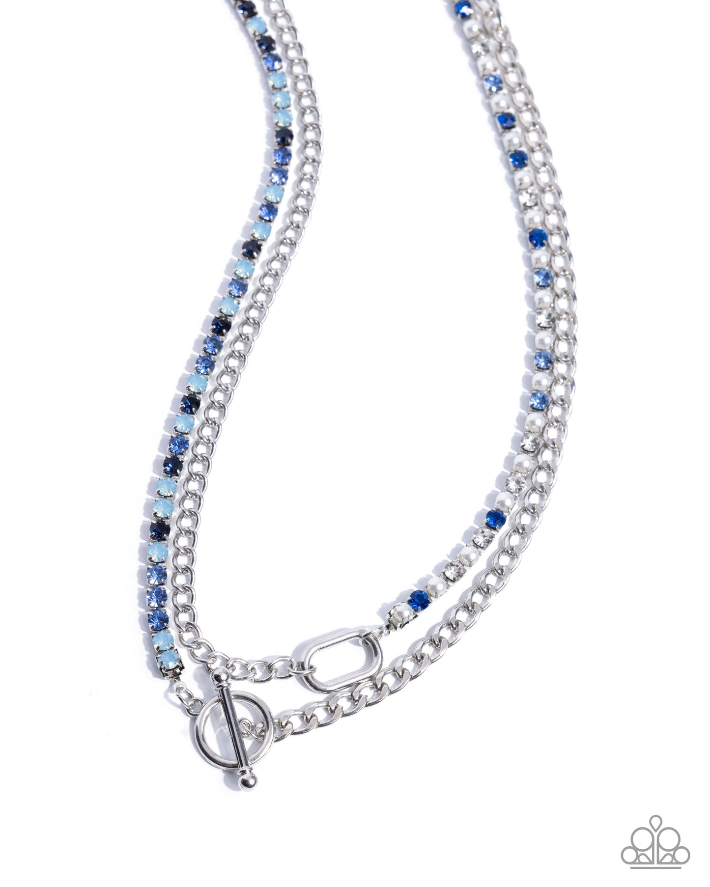 Mismatched Makeover - Blue Rhinestone Silver Toggle Necklace - January 2025 Life of the Party Exclusive