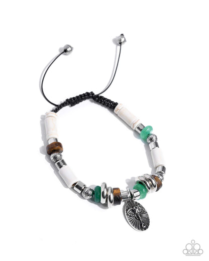 Seasoned Adventurer - Multi Tiger's Eye, White Marblem Green Jade and Silver Slide Bracelet - Paparazzi Accessories