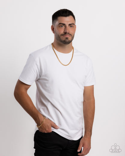 Gold Men's Complete Look - Chain Necklace & Clasp Bracelet - Paparazzi Accessories