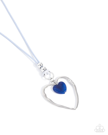 Lovely to Sit With You - Blue Stone Heart Silver Pendant Cord Necklace - Paparazzi Accessories