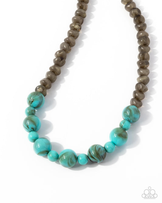 Not a Phase - Blue Marbled Beaded Necklace - Paparazzi Accessories