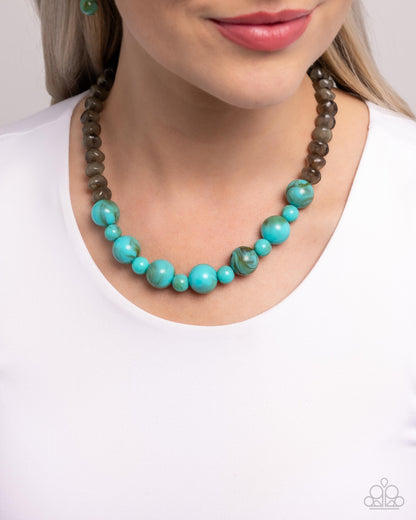 Not a Phase - Blue Marbled Beaded Necklace - Paparazzi Accessories