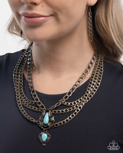 Laurel Layover - Brass & Turquoise Crackle Stone Necklace - Paparazzi Accessories