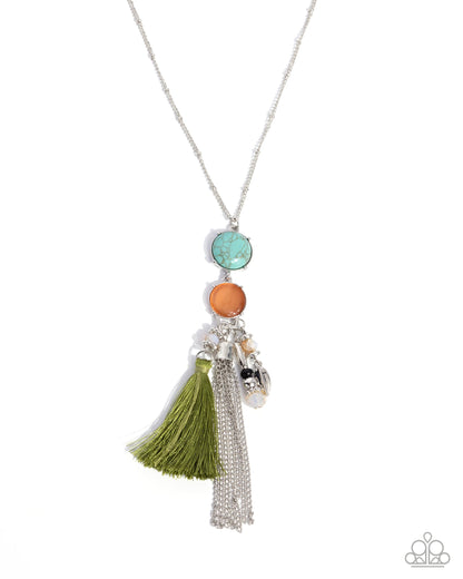 Pampered Panache - Multi Stone & Tassel Silver Necklace - Paparazzi Accessories