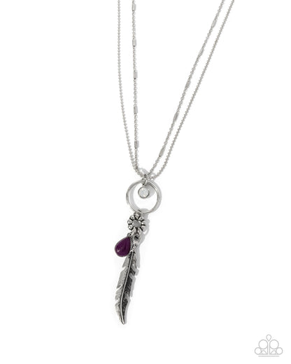 Foundation Stone - Purple Stone Silver Feather Pendant Necklace - Paparazzi Accessories