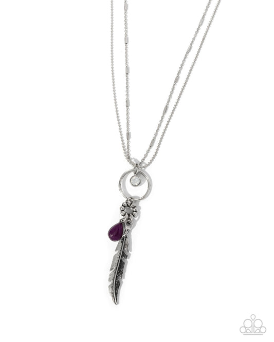 Foundation Stone - Purple Stone Silver Feather Pendant Necklace - Paparazzi Accessories