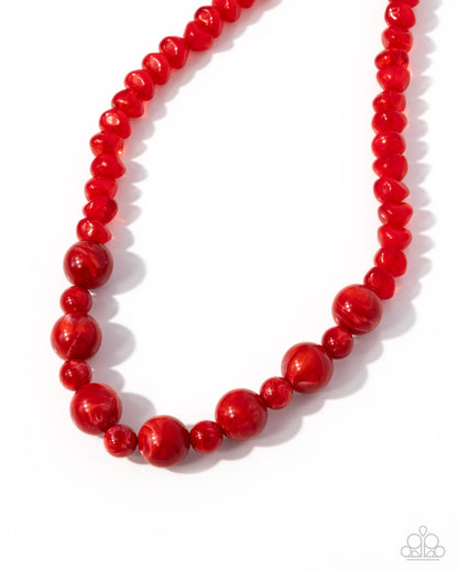Not a Phase - Red Marbled Bead Necklace - Paparazzi Accessories