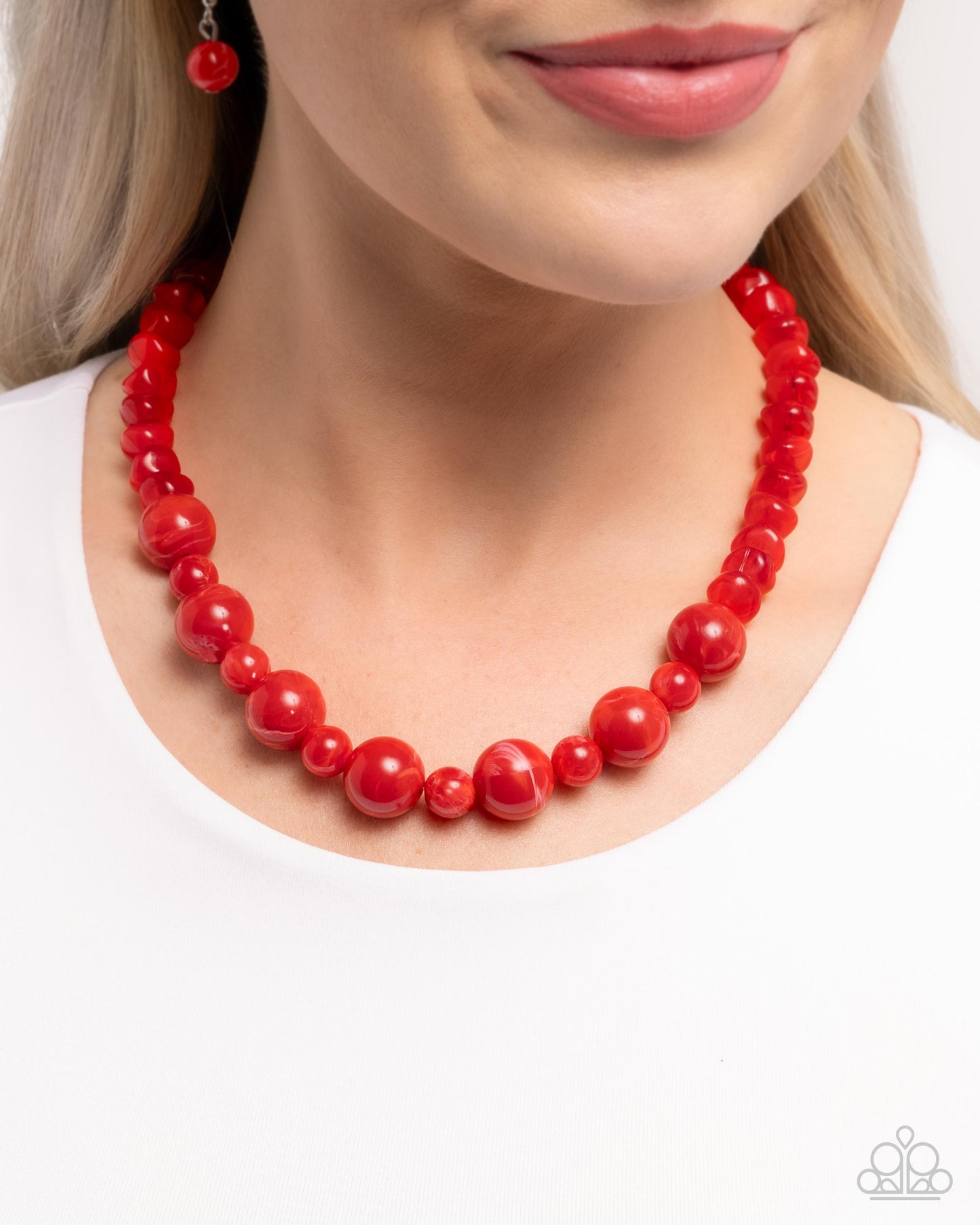 Not a Phase - Red Marbled Bead Necklace - Paparazzi Accessories