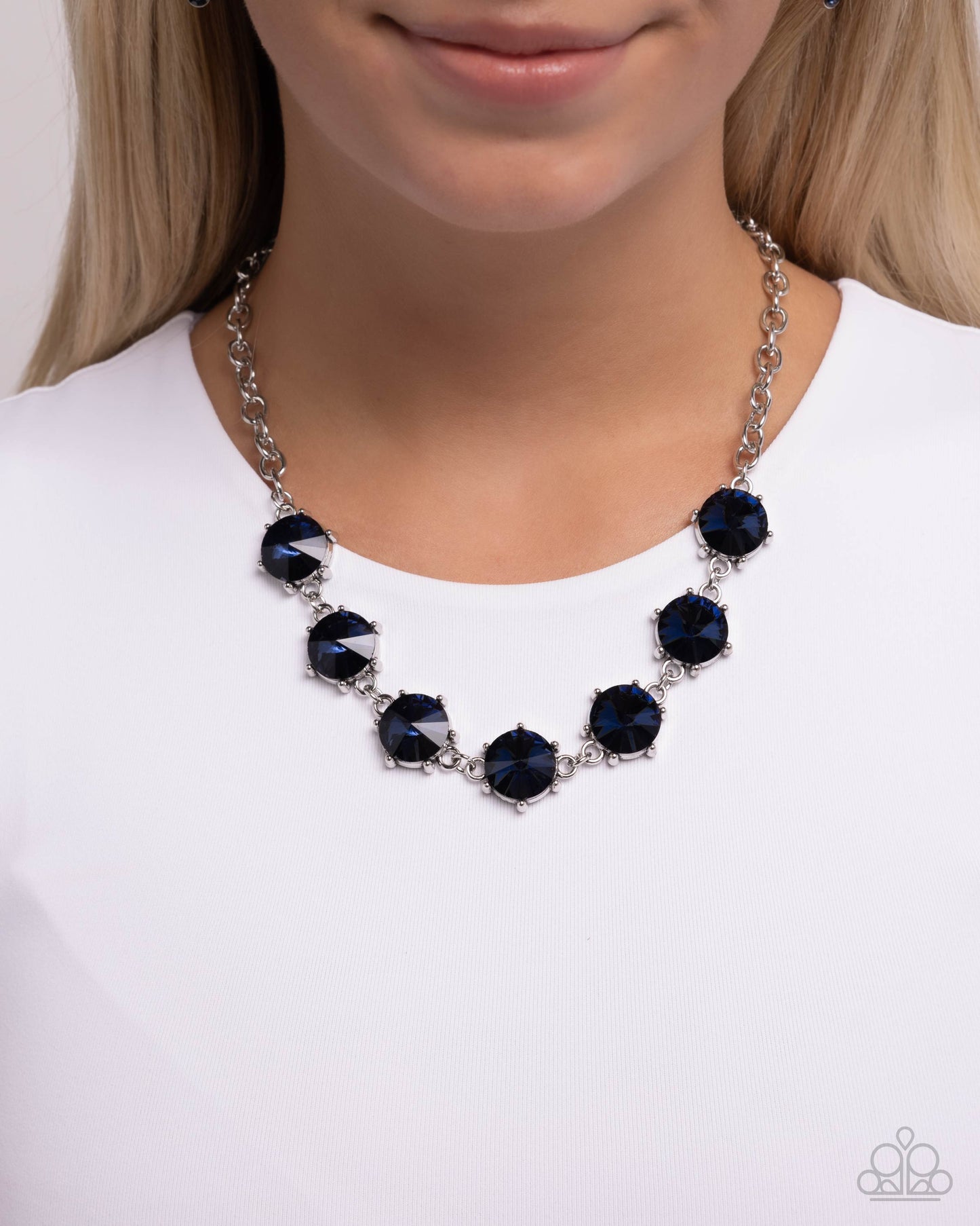 Drowning in Dazzle - Blue Rhinestone Silver Necklace - Paparazzi Accessories