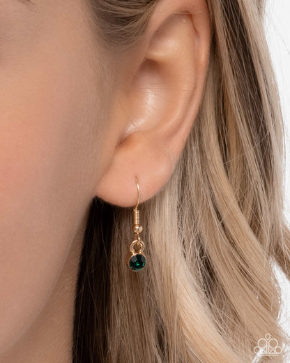 Good Luck To You - Green Rhinestone Gold Lucky Charm Necklace - Paparazzi Accessories