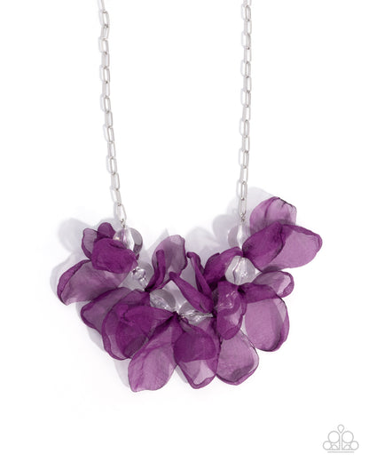 Fancy Fabric - Purple Tulle Petal Flowers Silver Necklace - Paparazzi Accessories