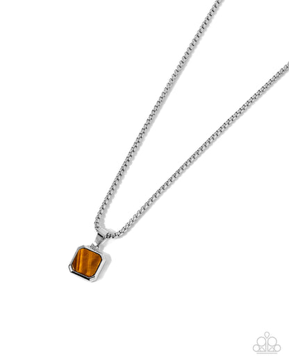 Valiant Validation - Brown Tiger's Eye Stone Silver Urban Necklace - Paparazzi Accessories