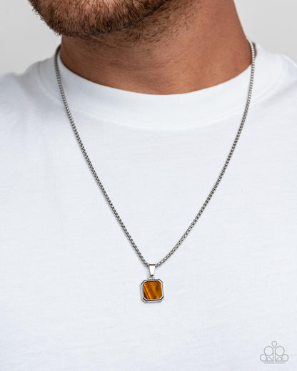 Valiant Validation - Brown Tiger's Eye Stone Silver Urban Necklace - Paparazzi Accessories