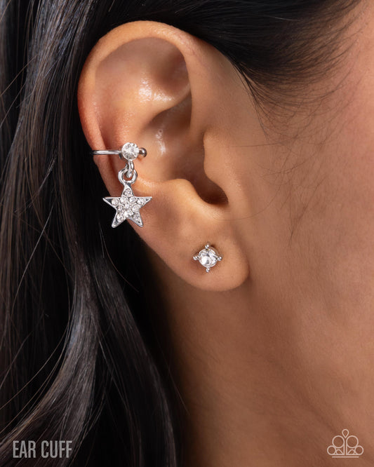 Cosmic Cool - White Rhinestone Silver Post Earring & Ear Cuff - Paparazzi Accessories