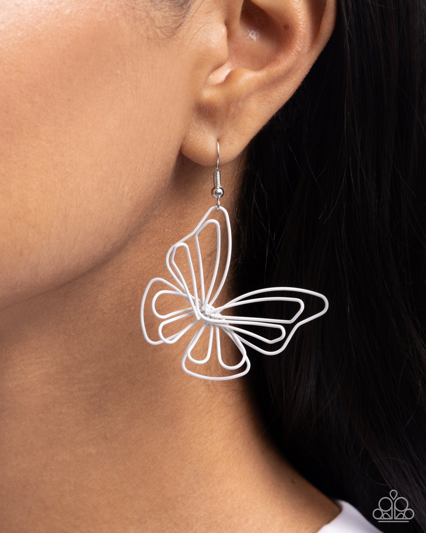 Rebirthed Radiance - White Dipped Metal Butterfly Fishhook Earrings - Paparazzi Accessories