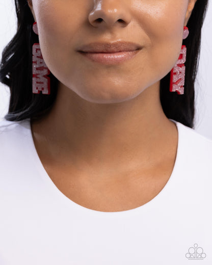 Home Game - Red Acrylic "GAME DAY" Post Earrings - Paparazzi Accessories