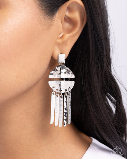 Suspended Disbelief - Silver Post Earrings - Paparazzi Accessories