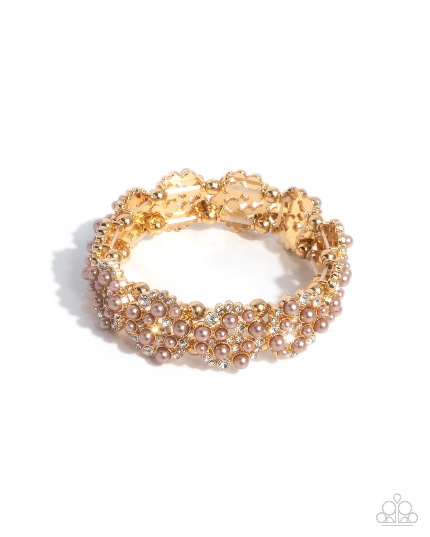 Were You Dazzled? - Brown Pearls Gold Stretchy Bracelet - Paparazzi Accessories