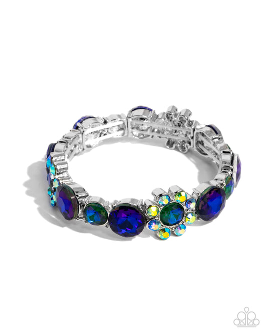 Floral Find - Green Iridescent & UV Rhinestone Silver Stretchy Bracelet - Paparazzi Accessories