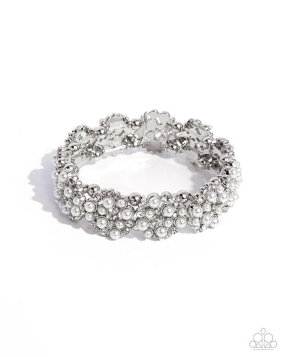 Were You Dazzled? - White Pearl Silver Stretchy Bracelet - Paparazzi Accessories