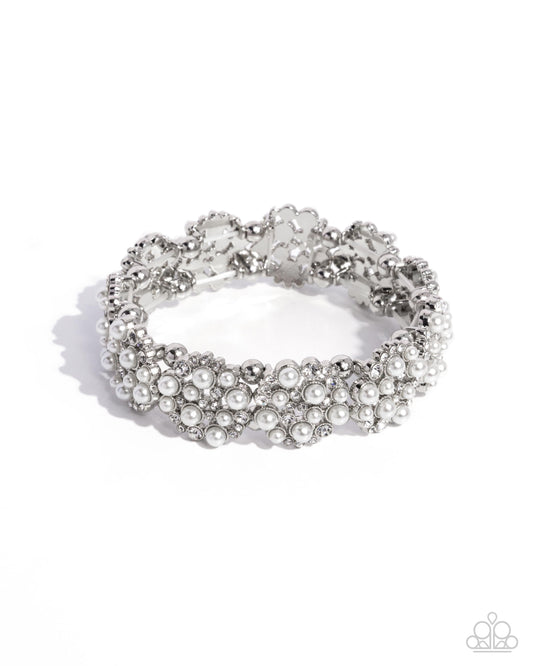 Were You Dazzled? - White Pearl Silver Stretchy Bracelet - Paparazzi Accessories
