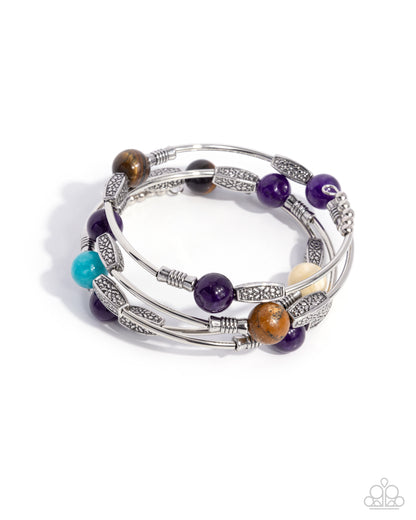 From Start to Finish - Purple Stone Silver Coil Bracelet - Paparazzi Accessories