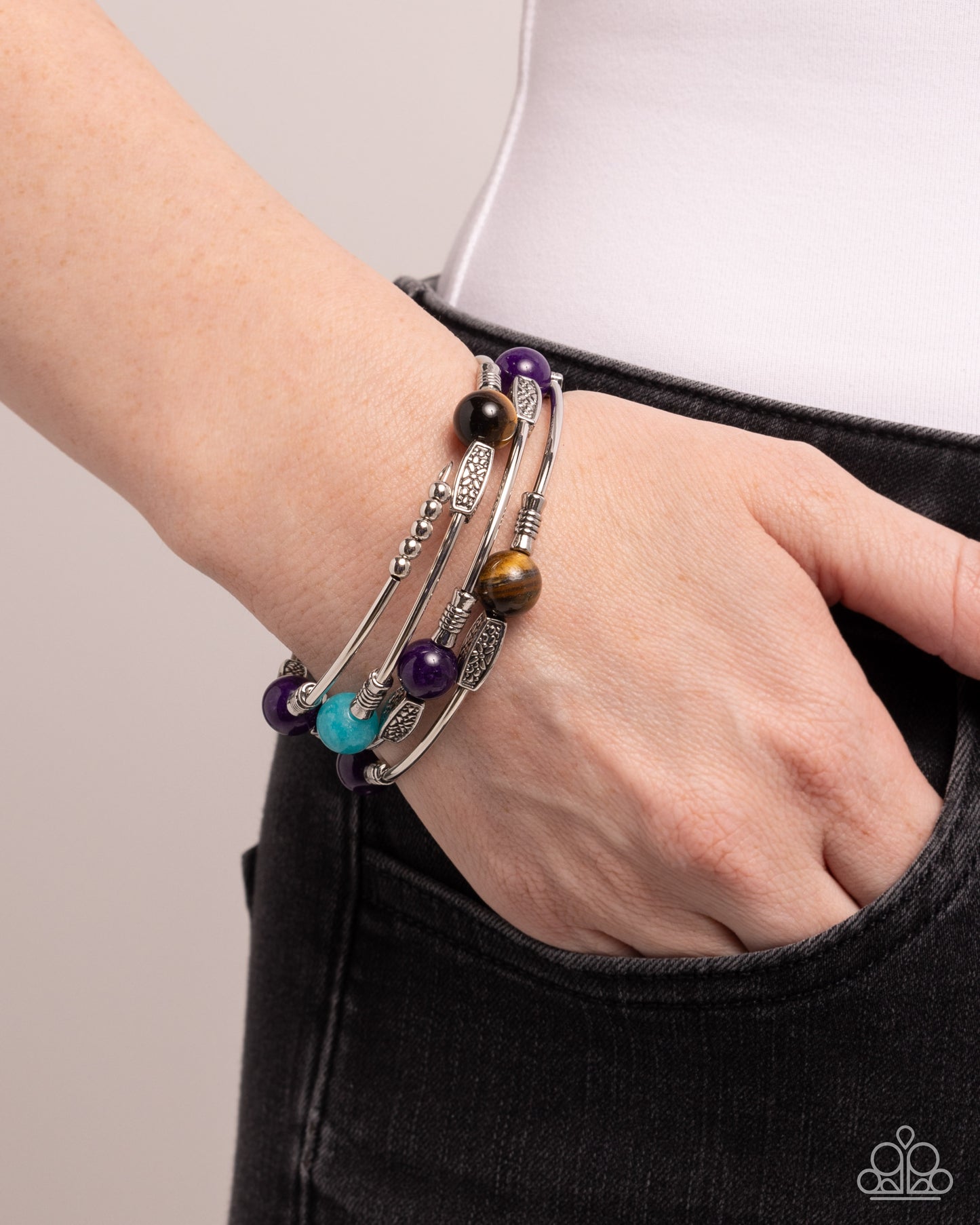 From Start to Finish - Purple Stone Silver Coil Bracelet - Paparazzi Accessories