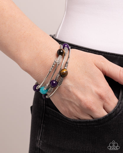 From Start to Finish - Purple Stone Silver Coil Bracelet - Paparazzi Accessories