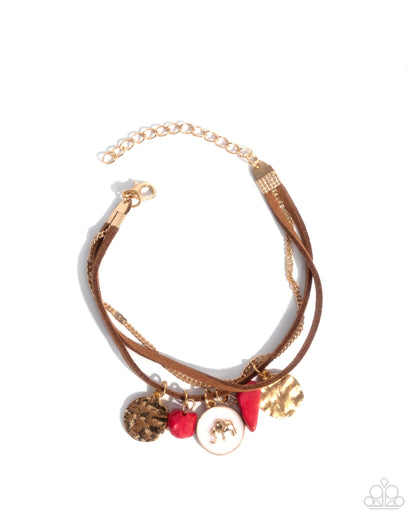 Serene Stroll - Red Stone Gold Elephant Charm Clasp Bracelet - Paparazzi Accessories