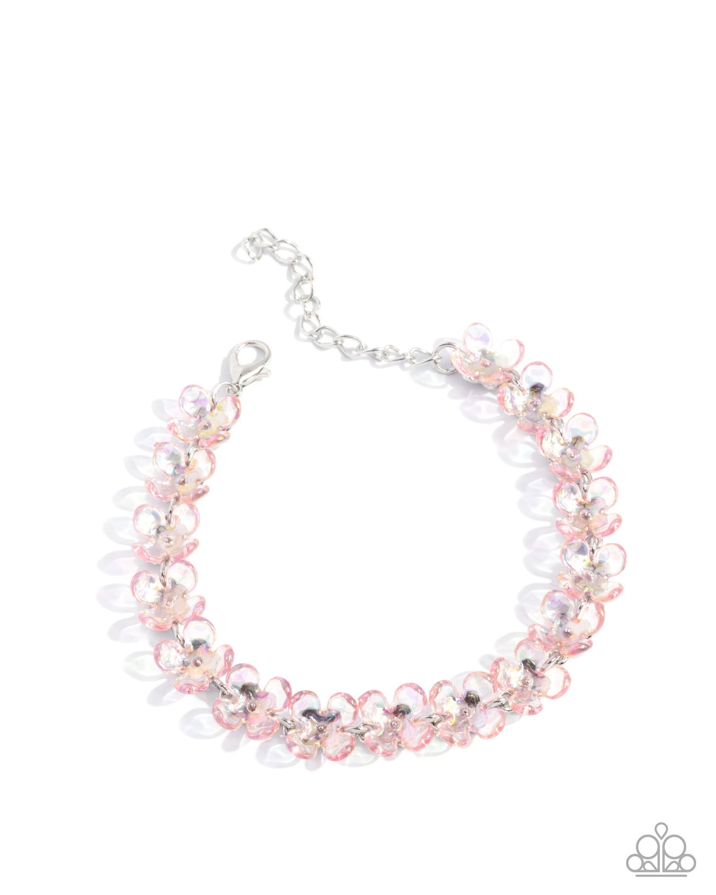 Floral First - Pink Iridescent Acrylic Flowers Silver Clasp Bracelet - Paparazzi Accessories