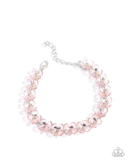 Floral First - Pink Iridescent Acrylic Flowers Silver Clasp Bracelet - Paparazzi Accessories