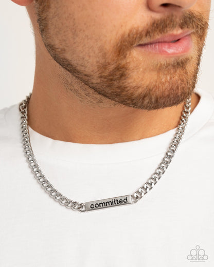 Fully Committed - Silver Bar "committed" Urban Curb Chain Necklace - Paparazzi Accessories