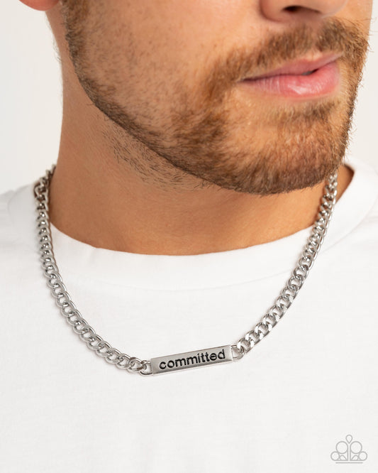 Fully Committed - Silver Bar "committed" Urban Curb Chain Necklace - Paparazzi Accessories